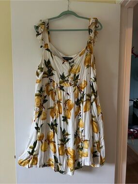 DAVI & DANI White Mini Dress with Yellow Lemon Print